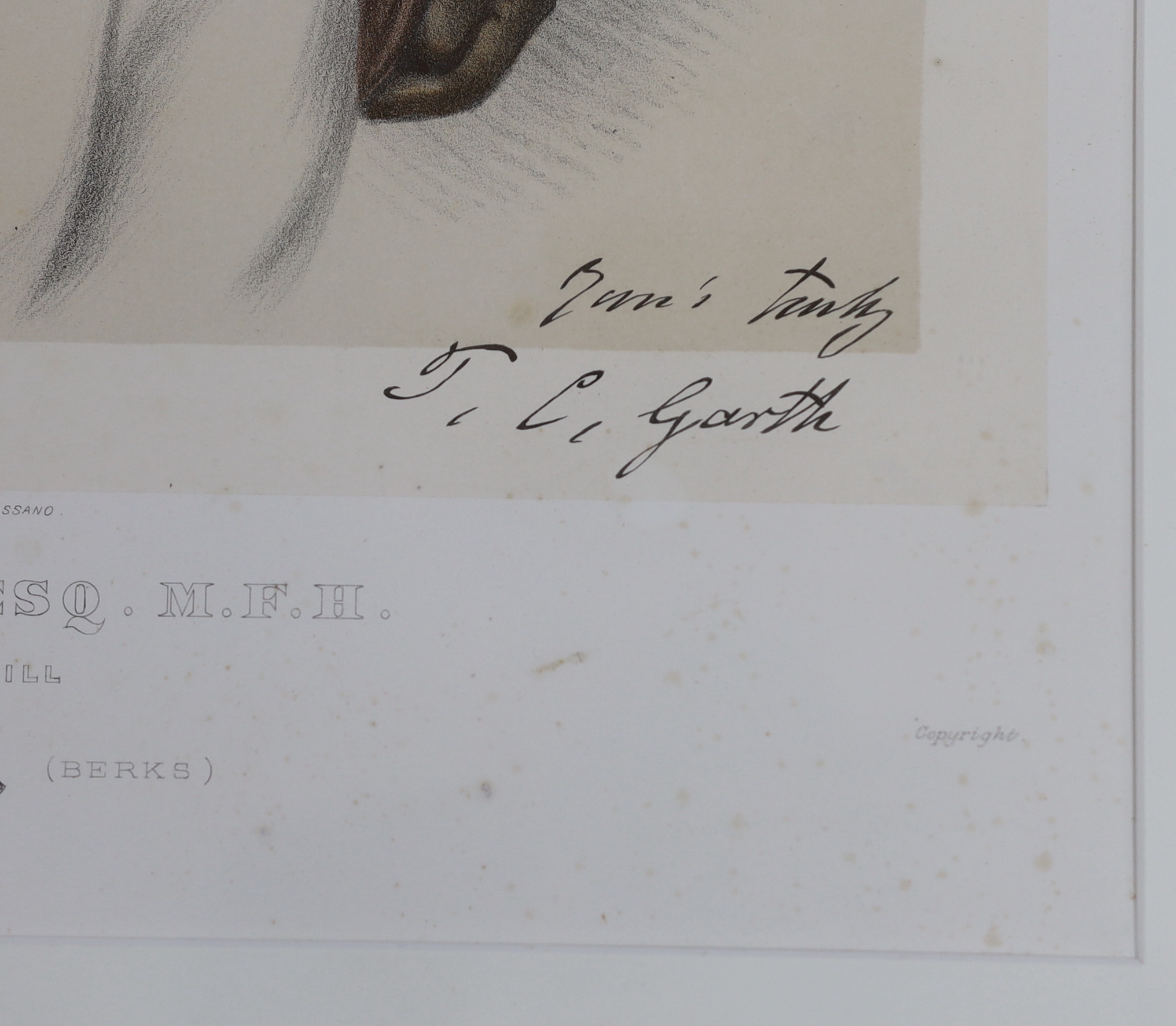 T. C. Garth Esq, Haines Hill, Twyford 1890, artist proof print, Portrait of a huntsman, published W. H. Coaten, London, inscribed in ink, 57 x 38cm